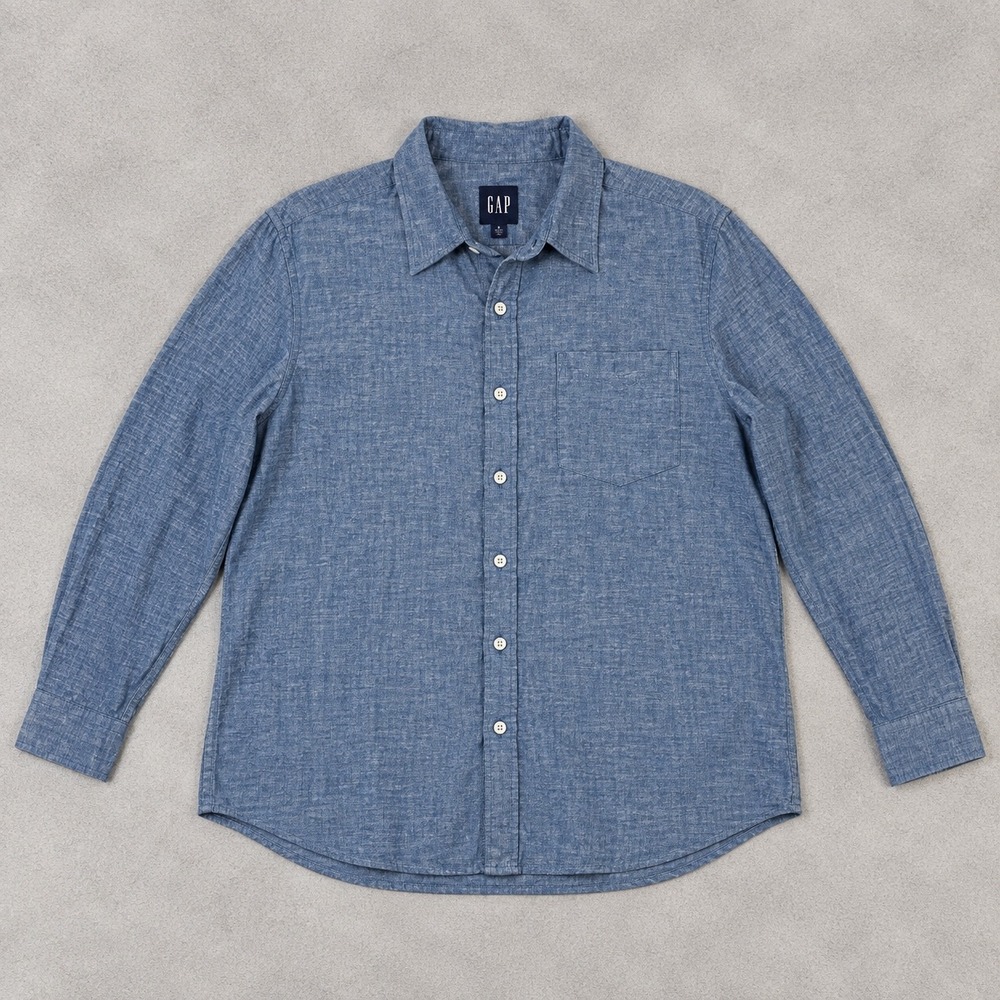 Gap Mens XL Blue Linen Rayon Blend Long Sleeve Button Down Shirt GP004697